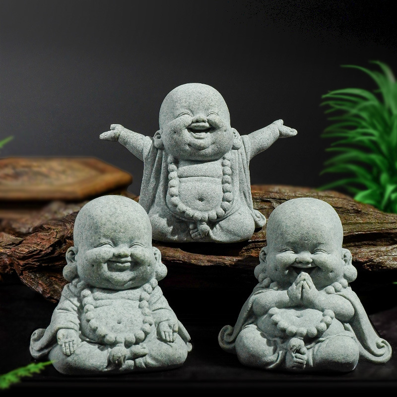 Adornos para peceras, jardinería de estilo chino, decoraciones para mesas de centro, adornos de arenisca, paisajismo para peceras, adornos de escritorio para micropaisajes, pequeño monje