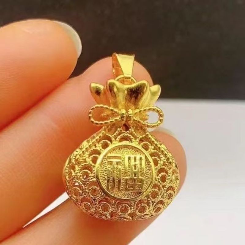 小红书爆款越南沙金色福袋O字链吊坠项链女镂空镀复古现货批发|undefined