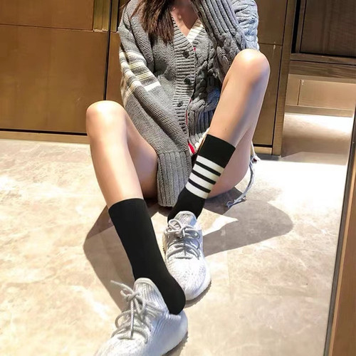 Trendy brand TB new four-bar AB striped ankle socks European and American street Japanese JK men's and women's pure cotton sports socks 