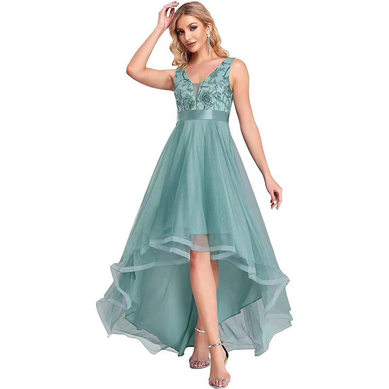 Evening Dress with Short Front and Long Back, European and American Style, 2026 Sequined Mesh Ball Gown, Bridesmaid Dress, Plus Size Deep V-Neck Dress Evening Dress with Short Front and Long Back, European and American Style, 2026 Sequined Mesh Ball Gown, Bridesmaid Dress, Plus Size Deep V-Neck Dress