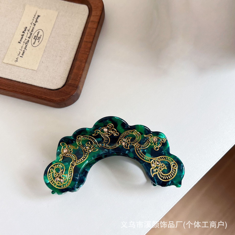 新しいクリエイティブ模造酢酸グリッパーアーチ型ヘアピンヘアグリッパーアドバンスセンス絶妙なクリップエメラルドグリーンの大型サメクリップ|undefined
