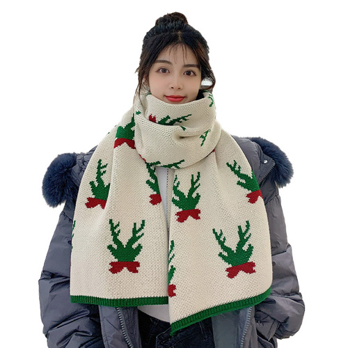 Christmas gift scarf for girlfriend red trendy retro imitation cashmere plus velvet thick long winter scarf shawl for women