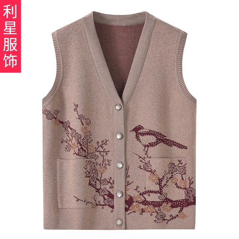 Женский свитер среднего возраста, кардиган, жилет на флисовой подкладке для пожилых людей, весенне-осенний теплый жилет для мамы и бабушки, зимнее пальто