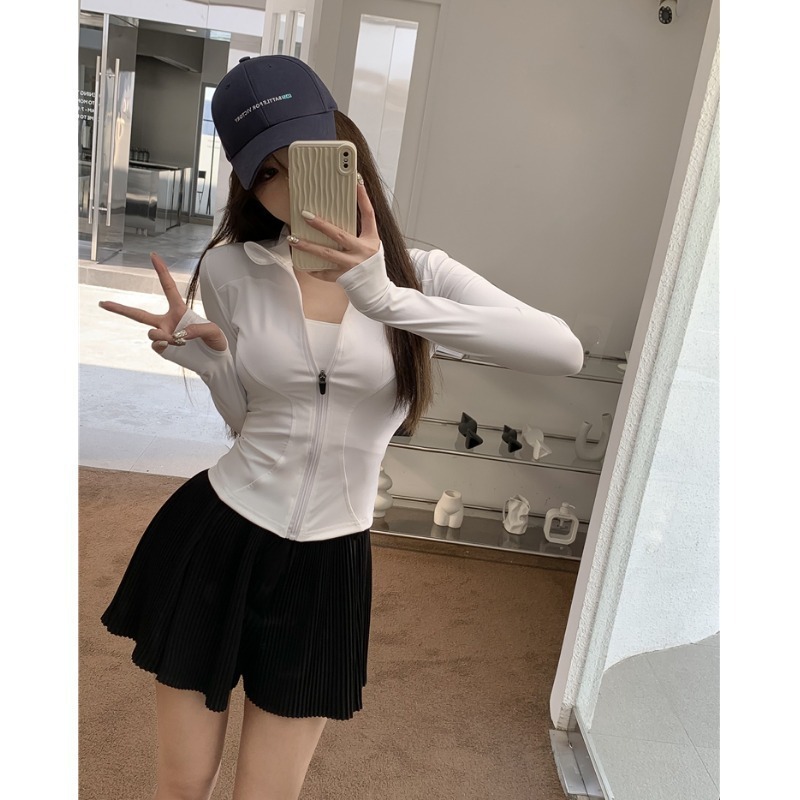 lulu verano chaqueta de yoga protector solar para mujeres agarradas rápidamente secas de cuello vertical chaqueta de manga larga ropa de entrenamiento roja en línea