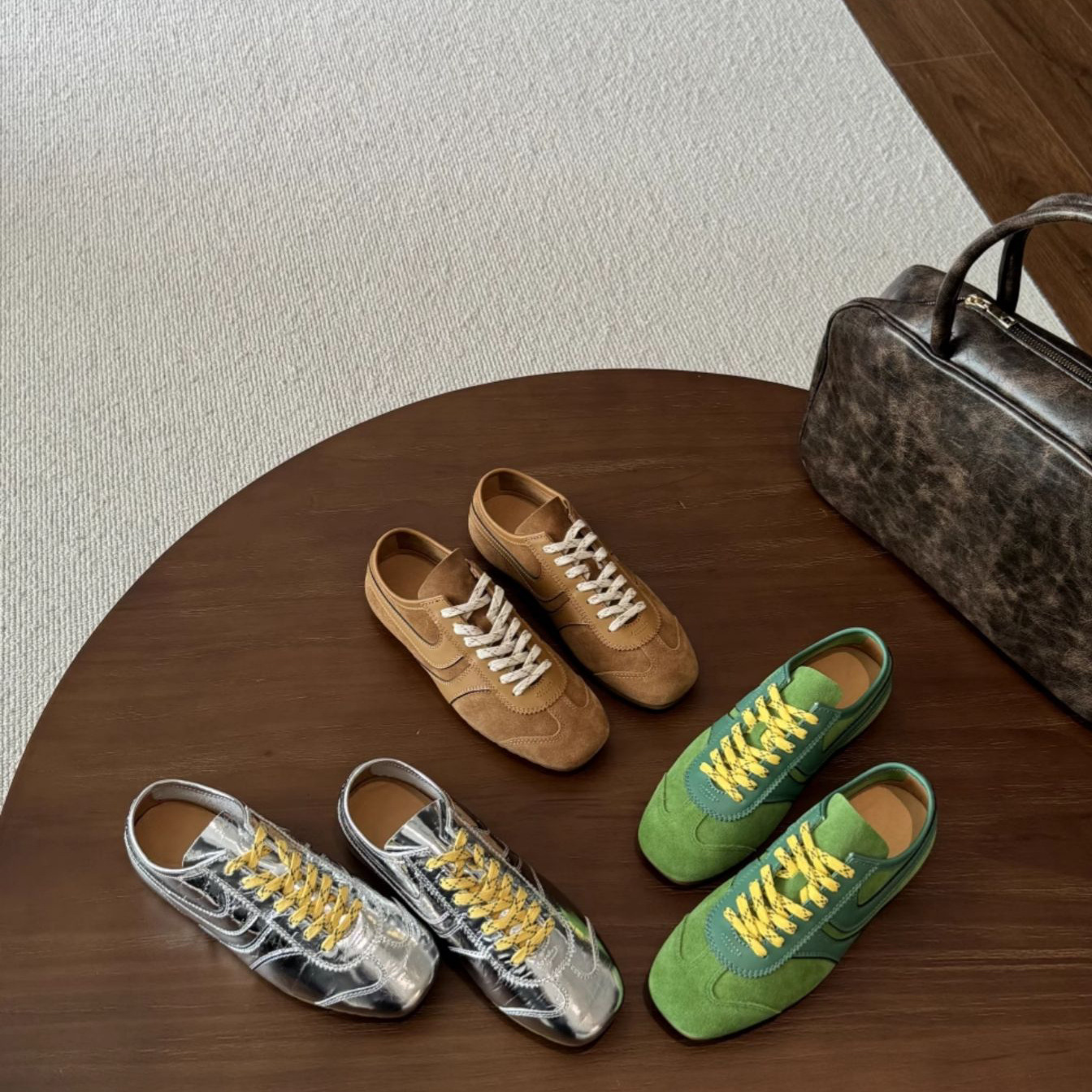 Genuine Leather Agande Sneakers for Women, Versatile Retro Lace-Up Niche Design Low-Top Casual Sports Shoes with Soft Soles That Don'T Tire the Feet