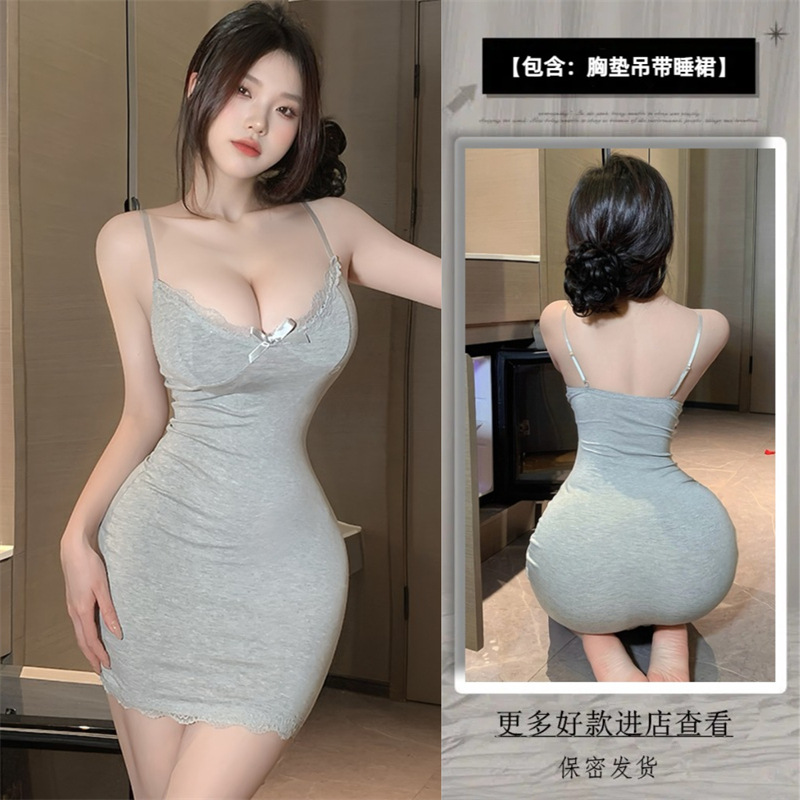 그레이 [잠옷(탈부착 가능한 가슴패드 포함) + 끈팬티]