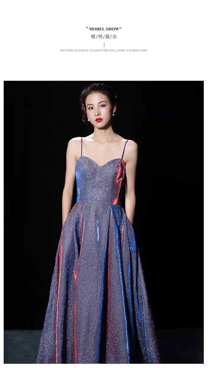3184 成人礼宴会高贵优雅性感吊带显瘦名媛星空长裙气质晚礼服女-阿里巴巴