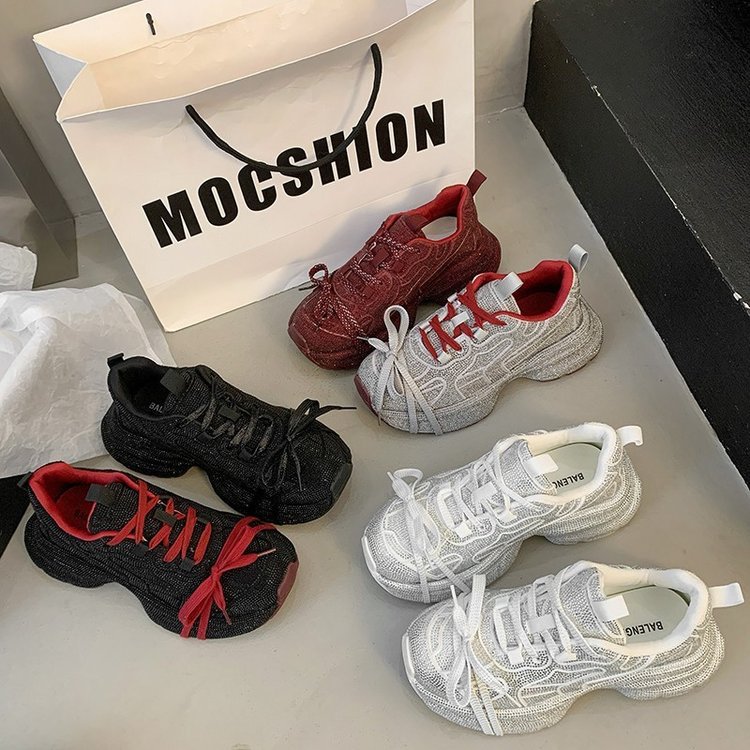 欧货满钻老爹鞋女2025年春季新款百搭厚底增高炸街运动休闲女鞋