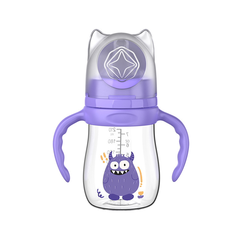 Biberón de Boca Ancha para Bebés, 210 ml, 240 ml, 300 ml, Serie Monster con Asa, Biberón de PP sin Pajita, Venta al por Mayor