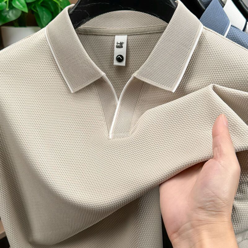 Popular Men's Short-Sleeve Polo Shirt with Seagull Collar, New Summer Style, Solid Color Business Casual Pineapple Pattern T-Shirt for Middle-Aged Men Popular Men's Short-Sleeve Polo Shirt with Seagull Collar, New Summer Style, Solid Color Business Casual Pineapple Pattern T-Shirt for Middle-Aged Men