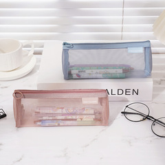 Simple transparent mesh pencil bag three-dimensional triangle stationery bag male and female student exam bag large capacity stationery box wholesale