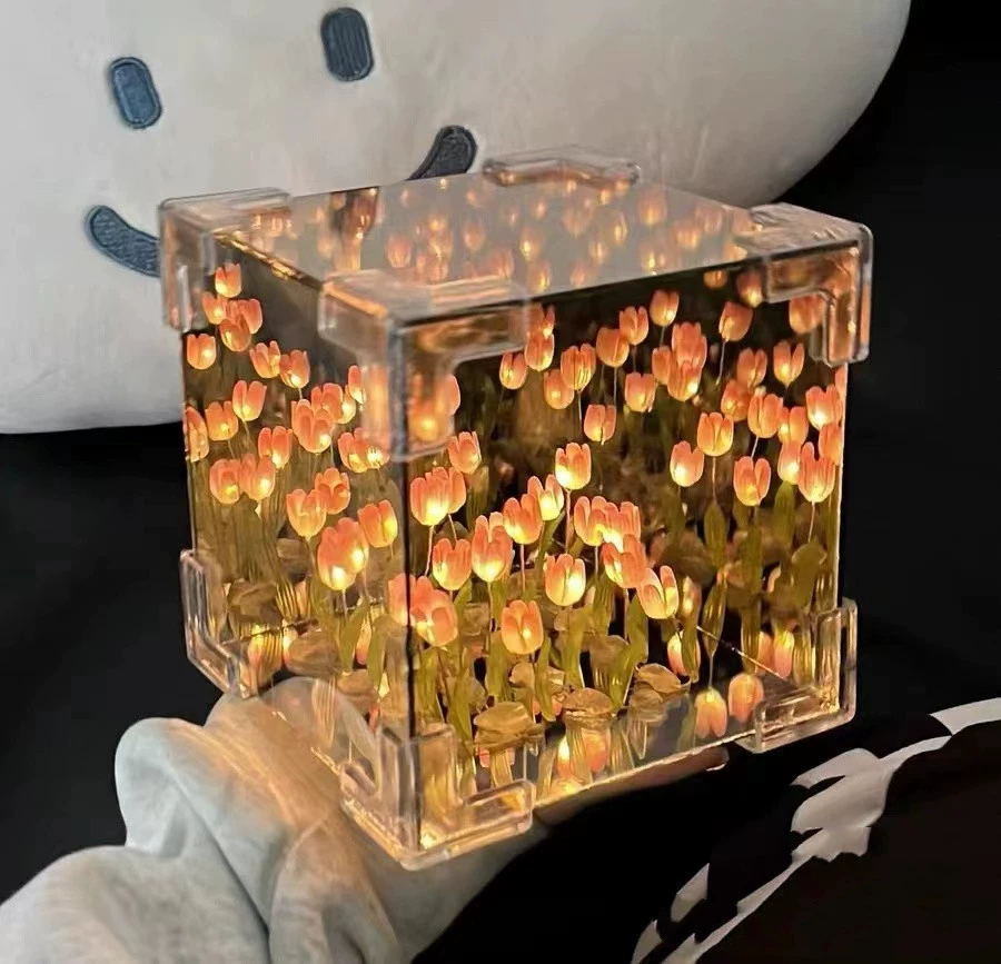 3D Rubik‑Style Acrylic Cube Night Light, Mirror Effect, Handmade, 15×15×5 cm