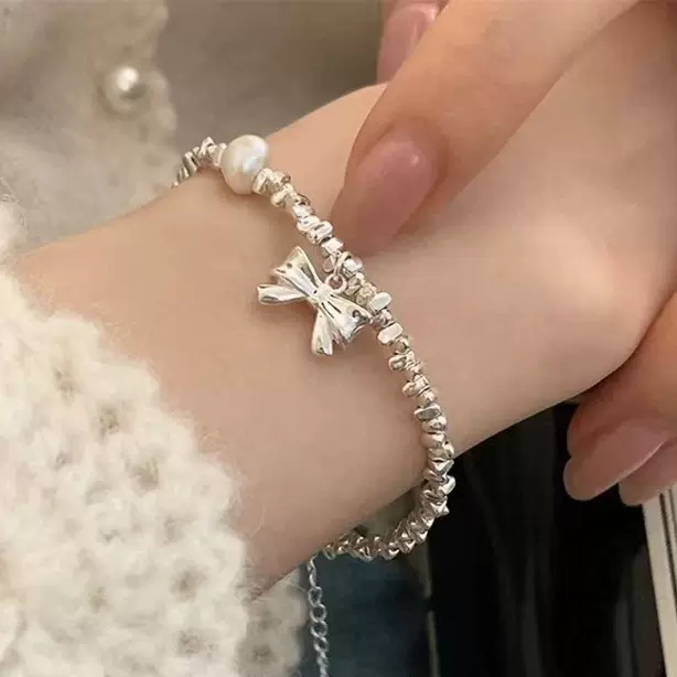 2024新款小众精致碎银子蝴蝶结珍珠手链女夏季简约轻奢高级感手饰
