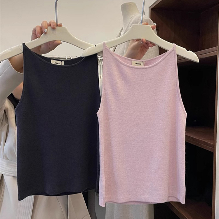 Summer French Style Elegant Ice Silk Knitted Camisole Women's Covering Paramilis Inner Base Sleeveless Top