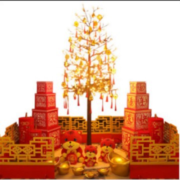 Decoraciones de Año Nuevo para puestos: decoraciones con petardos para el Festival de Primavera y el día de Año Nuevo, decoración de escenarios en centros comerciales y escuelas, cajas de regalo del Dios de la Riqueza.