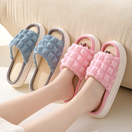 Flax Slippers for Women Puff All Seasons Indoor Home Couple Cotton Linen Slipper with Foot-Melting Sensation Thick Sole Cool Slippers Wholesale