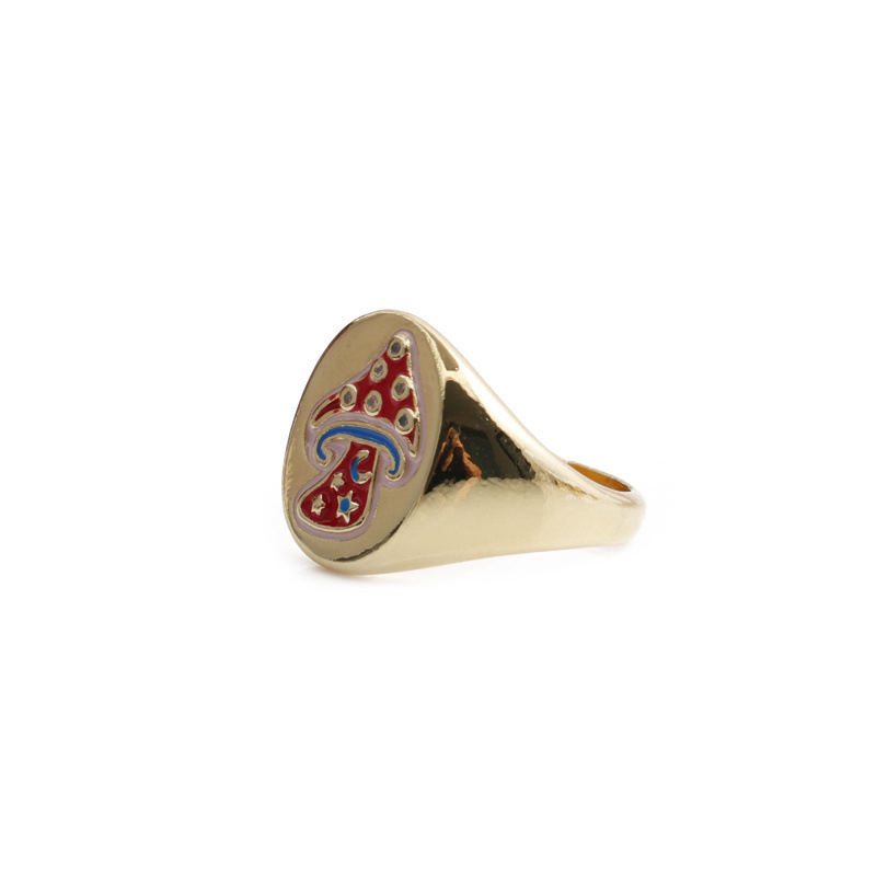 Fashion Metal Color Dripping Oil Mushroom Ring display picture 3