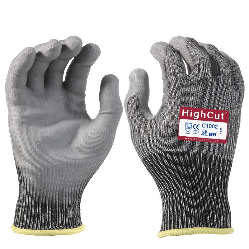 Dengsheng guantes de protección laboral C1002 anti-corte anti-puñalada guantes de protección Nivel 5 anti-corte trabajo antideslizante pu adhesivo