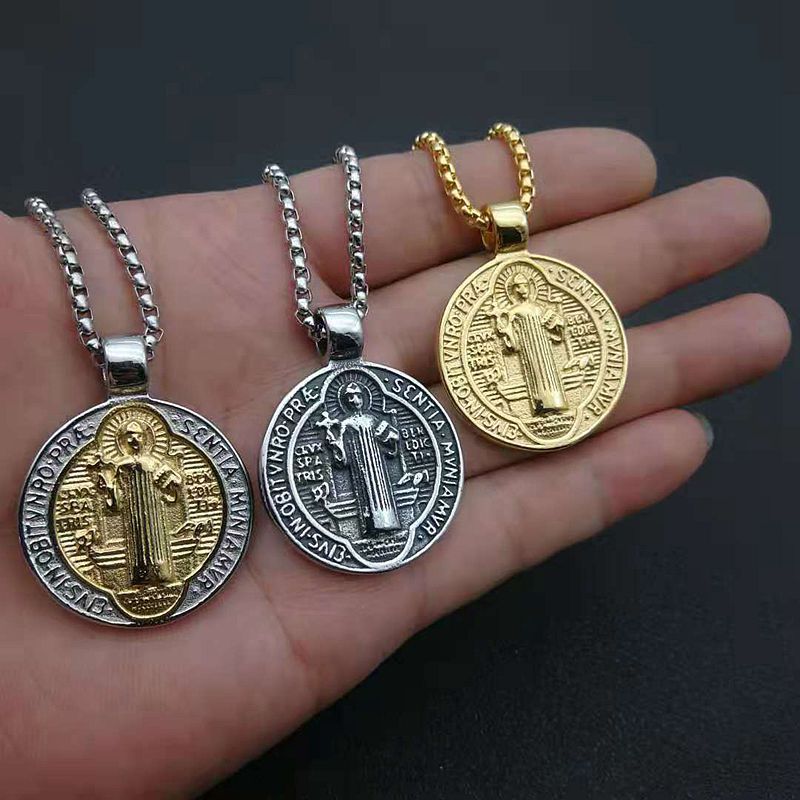 Round Pattern Unisex Gender 1 Piece Hip-hop Round Stainless Steel Unisex Pendant Necklace