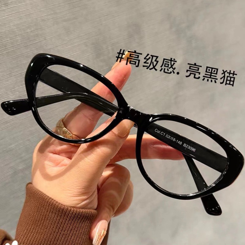 新款复古椭圆甜酷辣妹千禧镜架可配度数防蓝光眼镜素颜平光镜猫型|undefined