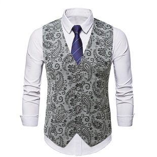 Foreign Trade 2025 New Spring Men's Floral Retro Vest Amazon Casual Large Size Single-Breasted Vest