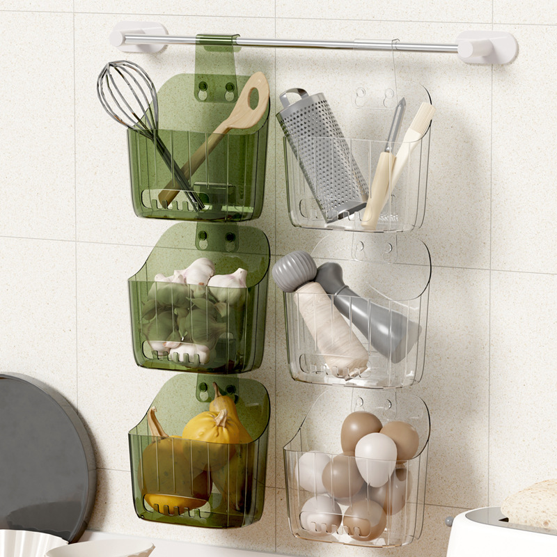 Cesta colgante para cocina, sin taladro, almacenamiento de cebolla/jengibre/ajo, organizador doméstico