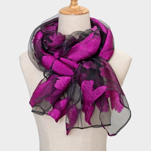Autumn/Winter Korean Version Georgette Flower Embroidered Scarf Versatile Two-in-One Shawl Scarf Long Scarf Trendy