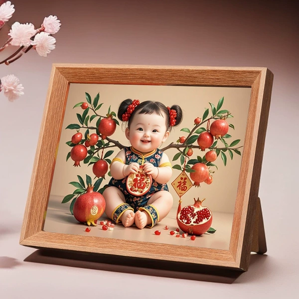 Many children and many blessings - baby girl 3 - (wooden frame) walnut color