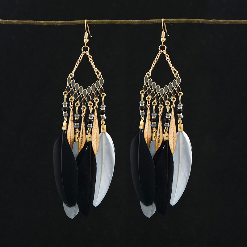 1 Pair Chinoiserie Ethnic Style Classic Style Water Droplets Tassel Alloy Feather Drop Earrings display picture 14