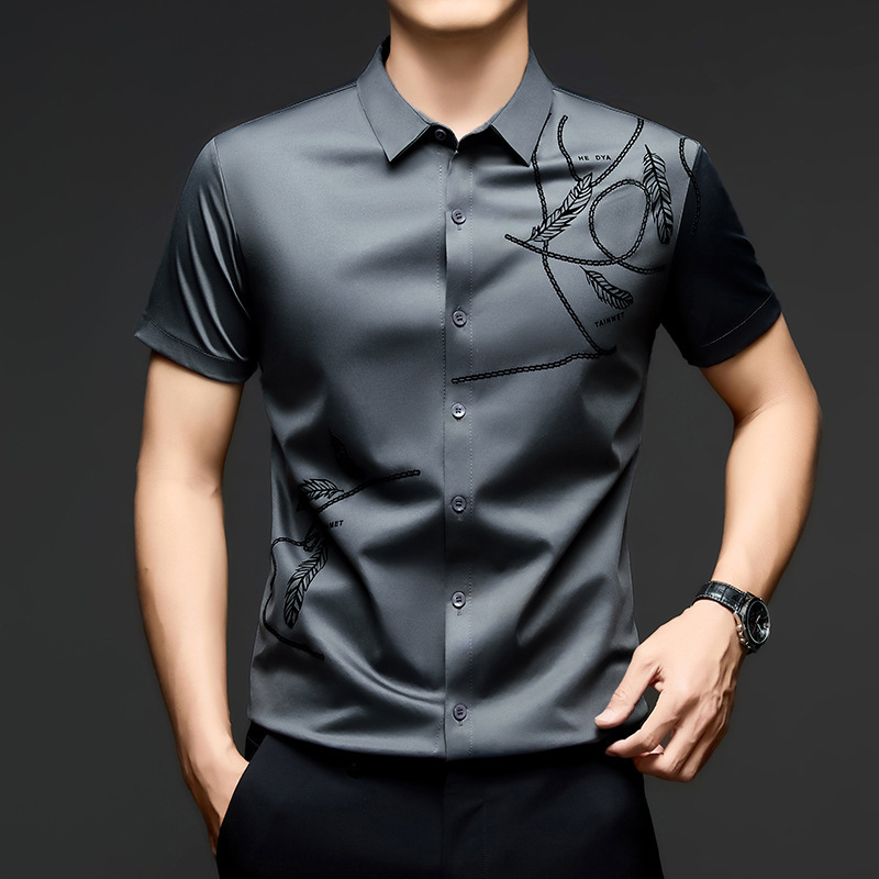 Cross-Border Popular Men's Shirts, New Summer Styles, Trendy Printed Designs, Versatile, High-Quality, Casual, Stretchy Short-Sleeved Shirts Cross-Border Popular Men's Shirts, New Summer Styles, Trendy Printed Designs, Versatile, High-Quality, Casual, Stretchy Short-Sleeved Shirts