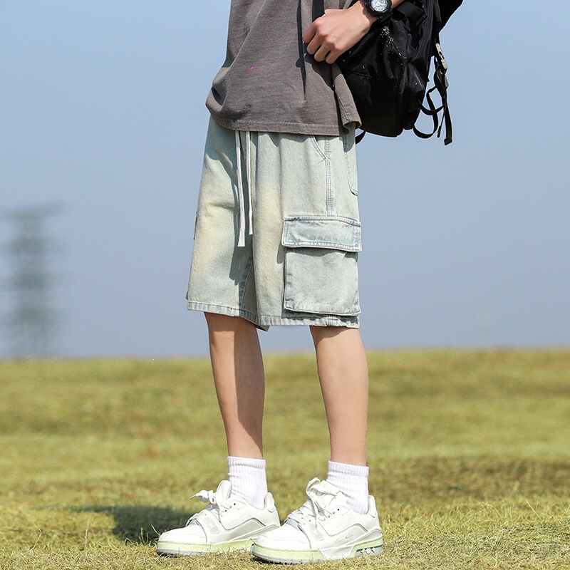 2026 Spring/Summer Men's Workwear Jeans with Three-Dimensional Pockets, Elastic Waist, Loose Straight Fit, American Style Versatile Shorts 2026 Spring/Summer Men's Workwear Jeans with Three-Dimensional Pockets, Elastic Waist, Loose Straight Fit, American Style Versatile Shorts