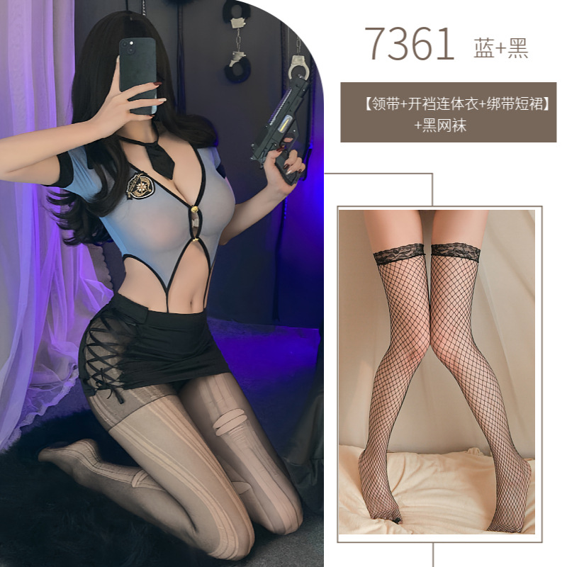 Ensemble bleu et noir chaussettes en filet noir / Taille libre