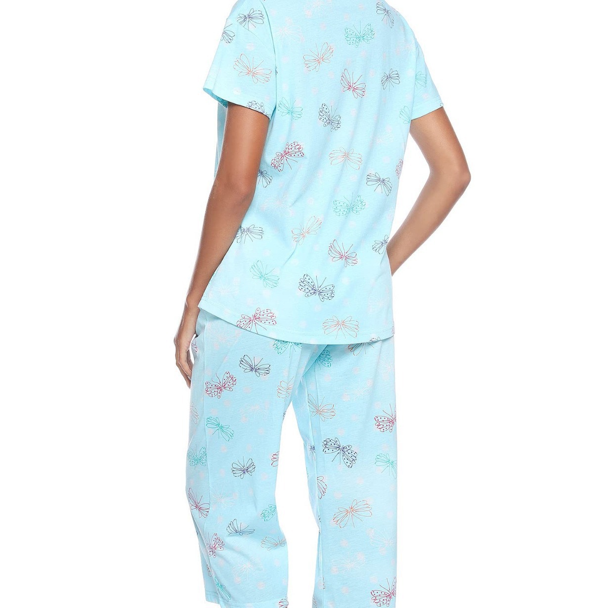 GraceChic 2024 Cross-Border European And American Kurzarm-Caprihose Strick-Homewear Plus Size Damen-Pyjama-Set_voghion.com