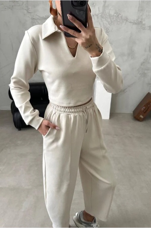 Damenbekleidung Herbst und Winter Freizeit Langarm V-Ausschnitt Sport Leggings Zweiteiliger Anzug_voghion.com