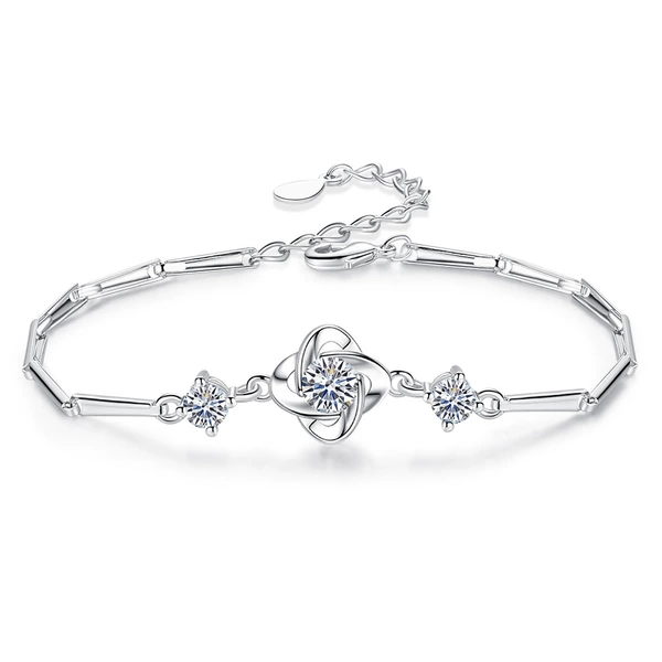 H115 Blue Leaf Bracelet/White Diamond (Copper Plated White Gold)