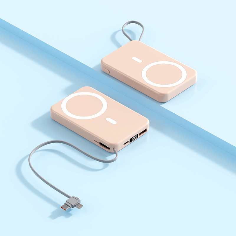 A51 con cable incorporado Apple + cabezal de carga tipo-C 10000 mA rosa