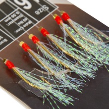 现货路亚成品钓鱼串钩 带倒刺手工绑好一串6个彩虹丝金色绑钩批发