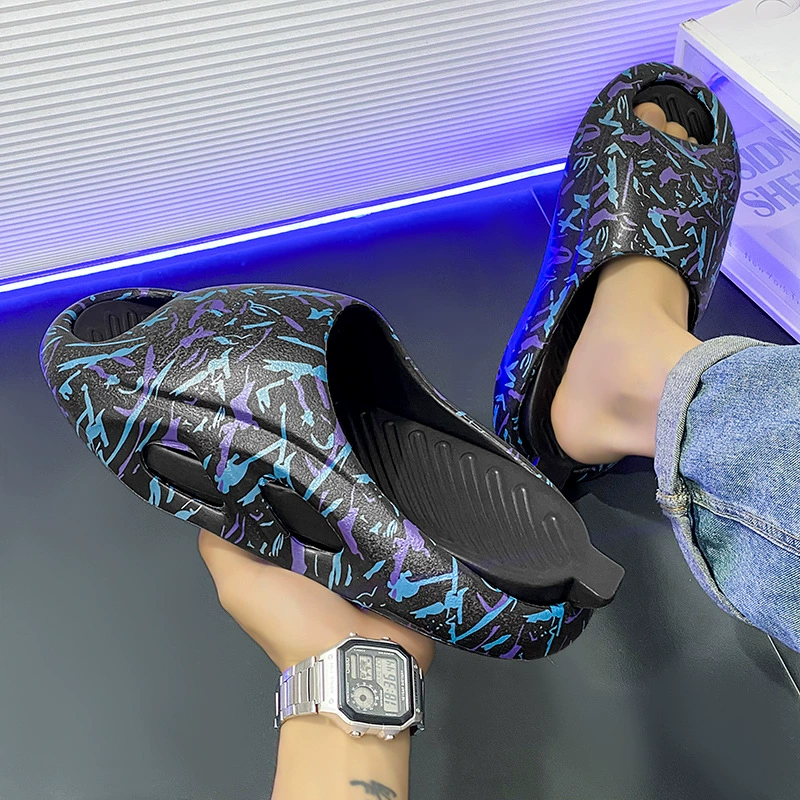 Панк спортивные тапочки для мужчин, носящих летом Eeva мягкое дно нескользящие и износостойкие граффити