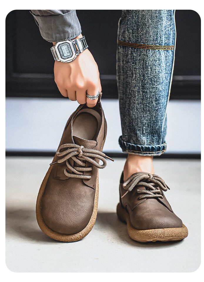 Giày da nam cổ thấp kiểu Martin phong cách retro, đế mềm chống thấm nước, form rộng cỡ lớn — Kaki, màu nâu, màu đen chi tiết 19