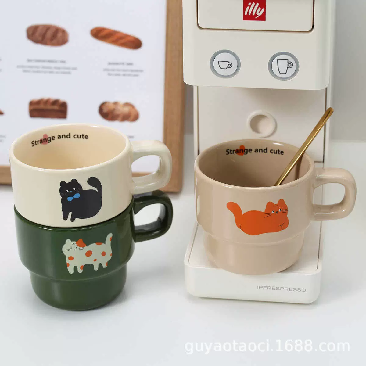 新品原创可爱小猫咪马克杯陶瓷叠叠杯伴手礼杯子卡通咖啡杯喝水杯