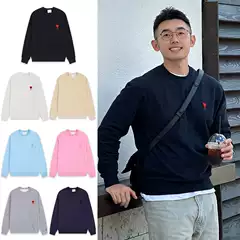 Cross-Border Ami Sweatshirt Heart Embroider 25 Years Autumn and Winter New Loose Casual Couple Pure Cotton Top Round Neck Long Sleeves