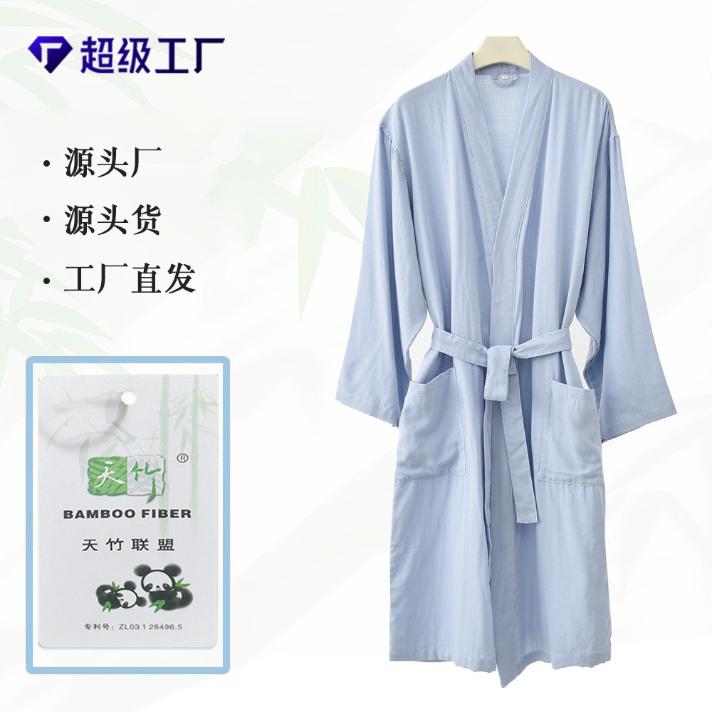 Tianzhu 면 거즈 봄 여름 목욕 가운 면 흡수성 목욕 가운 중간 길이 남성과 여성 커플 대형 잠옷 캐주얼 홈웨어