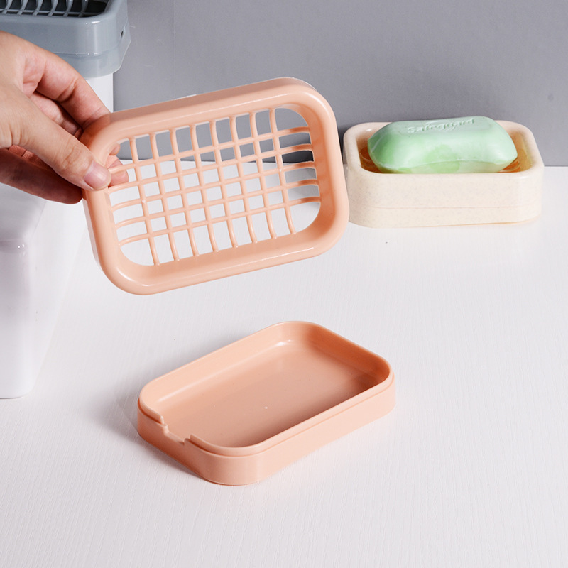 パンチングなしの石鹸箱、かわいいクリエイティブグリッド石鹸箱、水切り二層水切り石鹸ラック、家庭用石鹸箱|undefined
