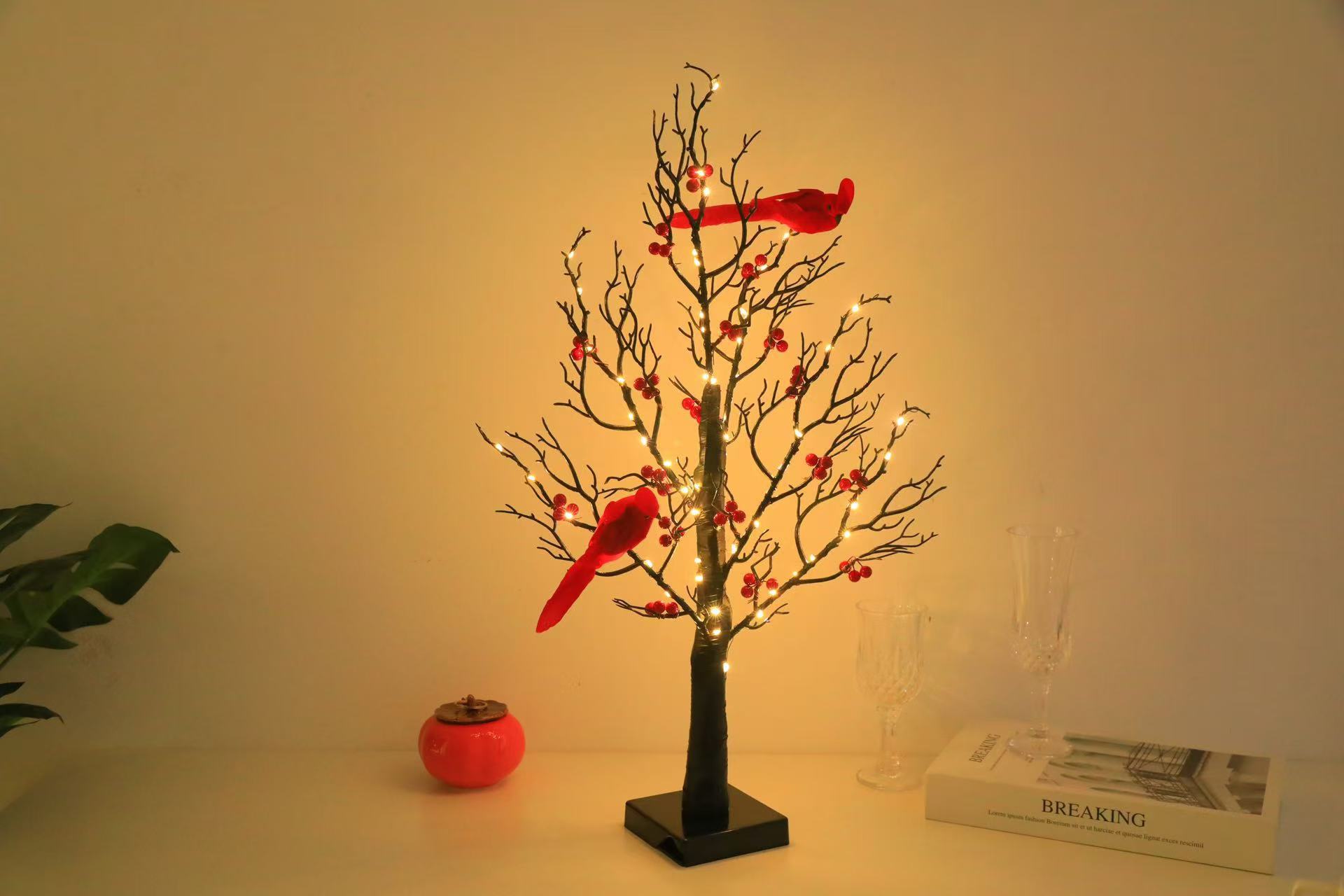 Glowing Red Bird Wrapped Tree Decoration For Living Room And Bedroom Atmosphere Arrangement Styling LED Color Light_voghion.com