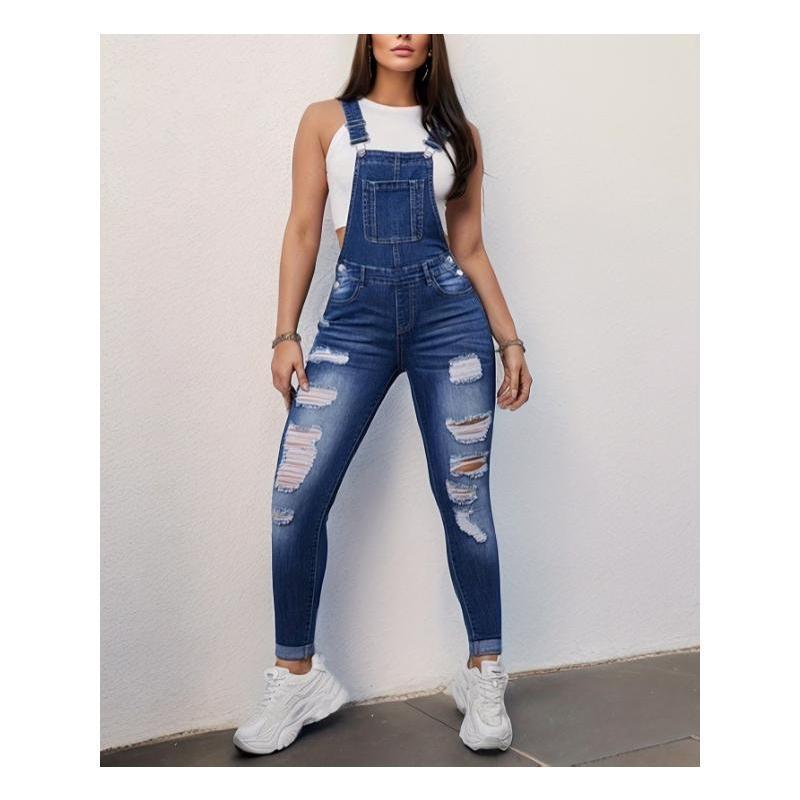 Vintage Inspired Ripped Distressed Denim Overalls