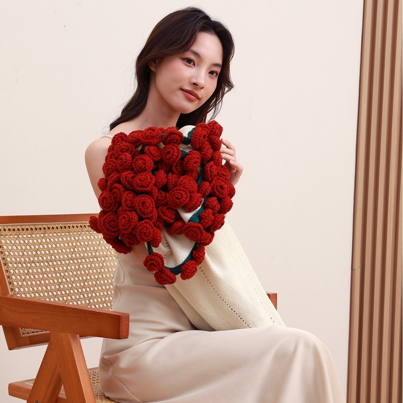 バラの花束ブランケット手織り完成花束毛糸かぎ針編みフラワーブランケットフラワーかぎ針編みスズラン|undefined
