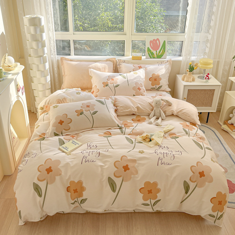 Pequeñas flores de algodón de cuatro piezas de una sola cama impresa cubierta de edredón dormitorio de estudiantes cama de algodón de tres piezas de una sola cama cubierta de edredón