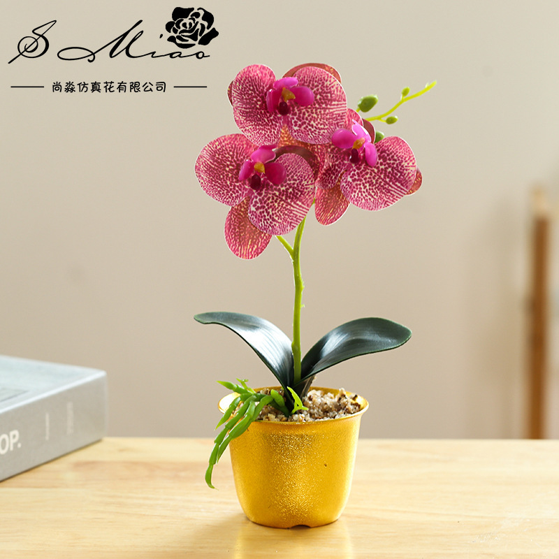 Orquídea de mariposa de tres cabezas de flores falsas bonsai estilo nórdico decoración interior flores artificiales imitación de maceta image 9
