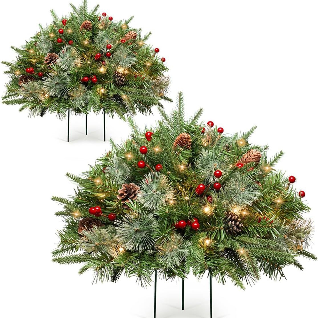 녹색 40cm 솔잎+PE+PVC 혼합바닥삽입나무+램프+더블팩