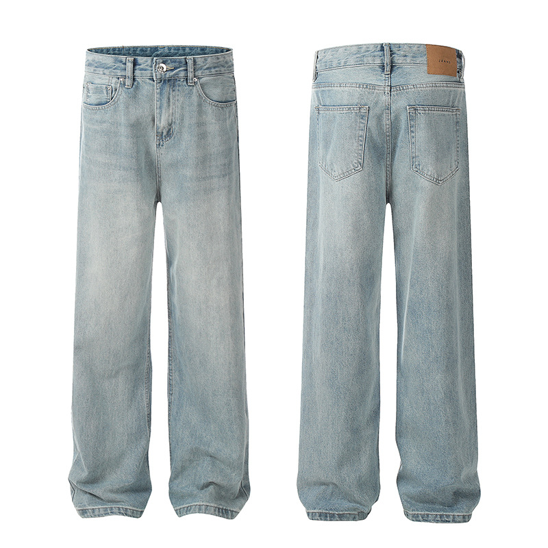 Retro Straight Leg Wide Leg Jeans Loose Fit Casual Summer Style Clean Street Style Floor Length Pants For Men And Women_mkmklike.com